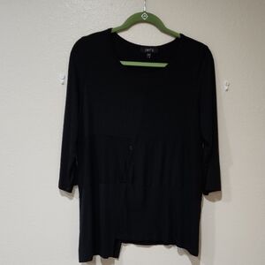 Comfy USA Tunic Mixed Pattern Asymmetrical Hem Button Details Lagenlook size Sm